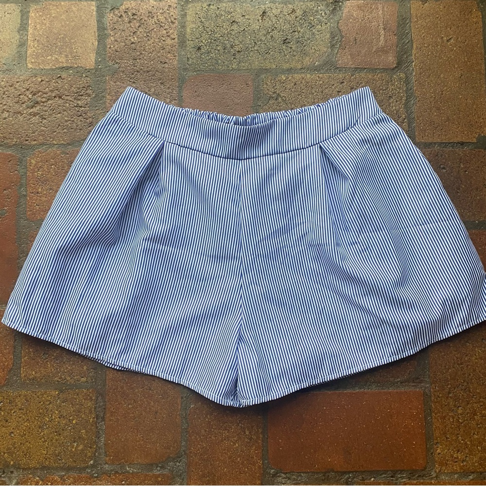 BUCKETLIST High Waist Navy and White Pinstripe Shorts